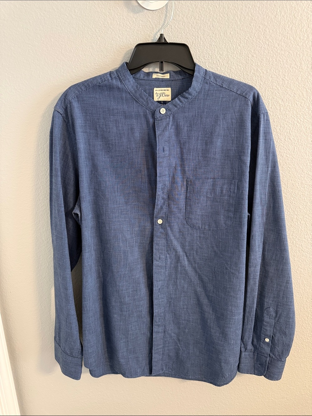 J. Crew Men’s Indigo Band-Collar Button-Down Shirt